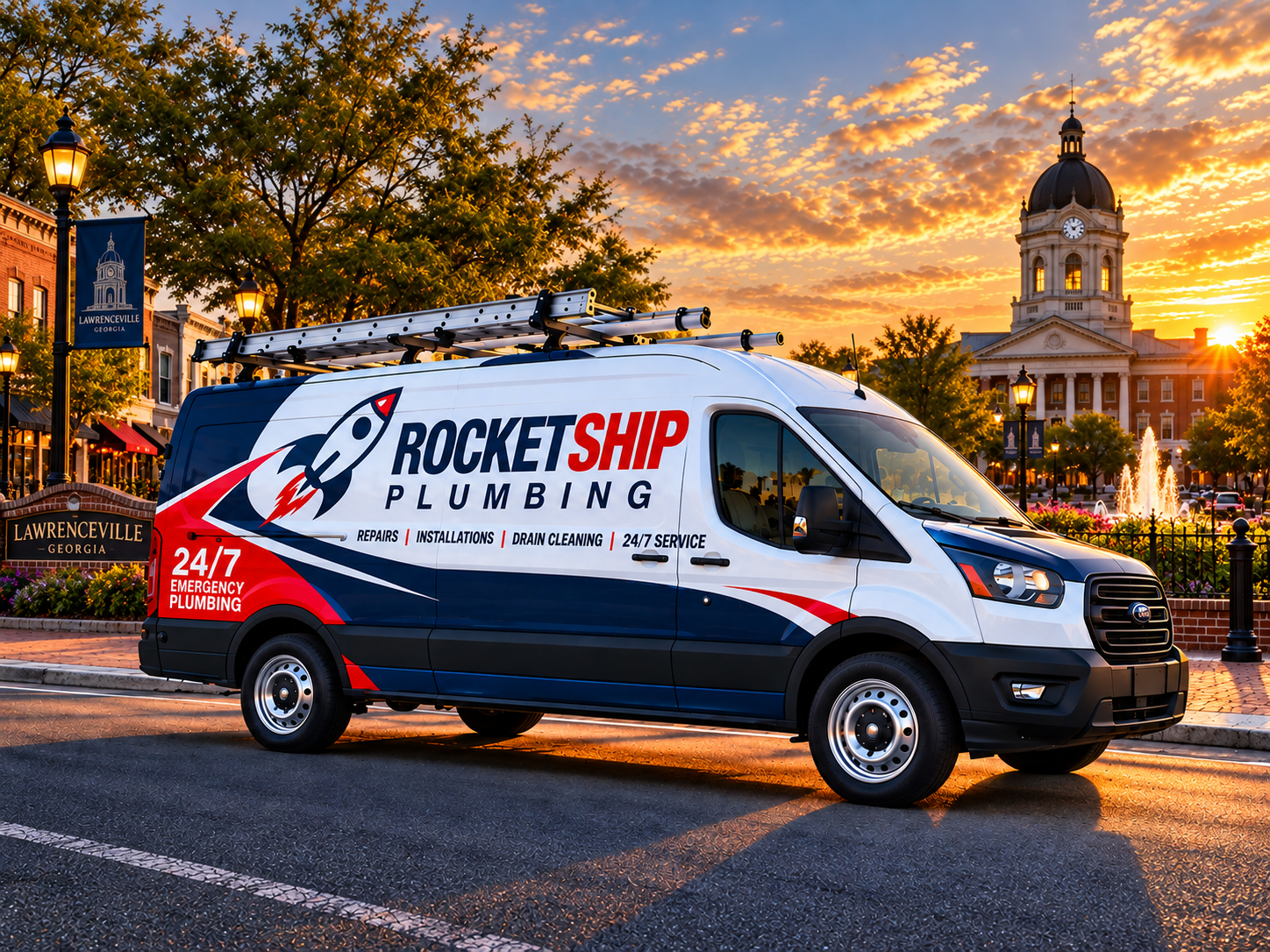 Rocket Ship Plumbing plumbing van in Lawrenceville, GA